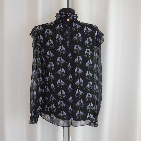 Ted Baker Zabrina Lovebirds Ruffle Blouse Sz S - Picture 4 of 11